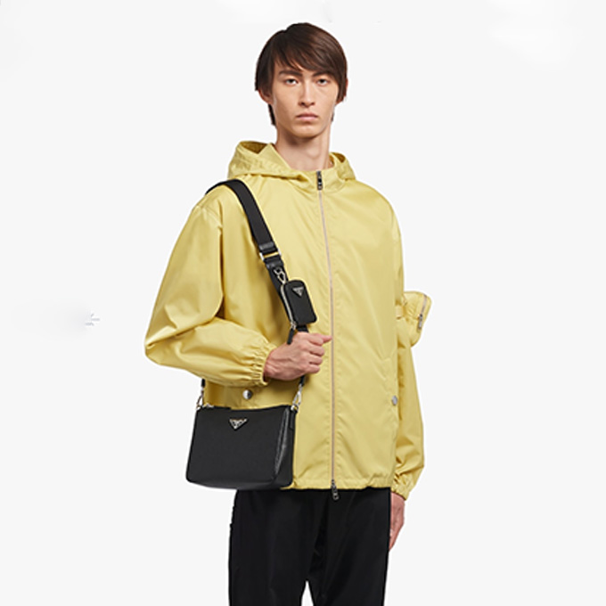 prada saffiano leather men messenger crossbody bag with attached mini pouch